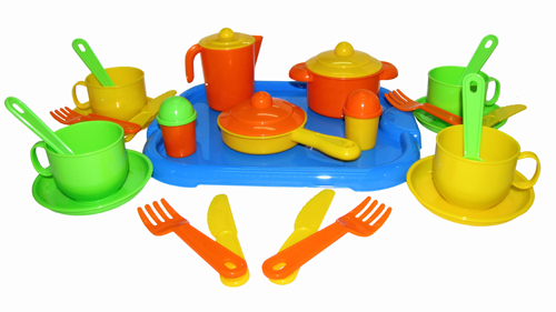 Набор игрушечной посуды с подносом на 4 персоны "Хозяюшка" (Полесье 4039)