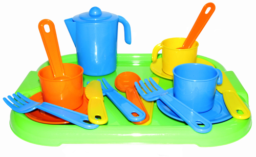 Набор игрушечной посуды с подносом на 3 персоны "Анюта" (Полесье 3872)