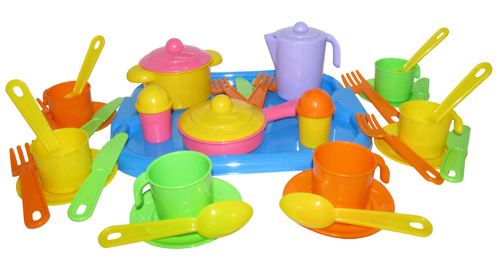 Набор игрушечной посуды с подносом на 6 персон "Настенька" (Полесье 3971)