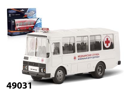 Модель автомобиля "ПАЗ-32053. Медицинская служба" (Autotime Collection 49031)