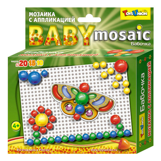 Мозаика с аппликацией "Baby Mosaic. Бабочка" (ToysUnion 00-011)