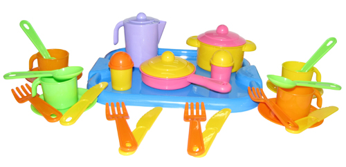 Набор игрушечной посуды с подносом на 4 персоны "Настенька" (Полесье 3964)
