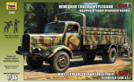 Сборная модель "Немецкий тяжелый грузовик L 4500A времен Второй Мировой Войны" (Звезда 3596)