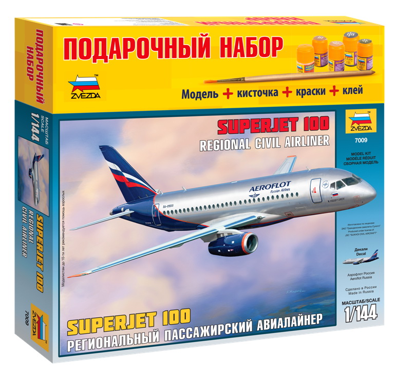 Сборная модель "Подарочный набор. Региональный пассажирский авиалайнер Superjet 100" (Звезда 7009PN)
