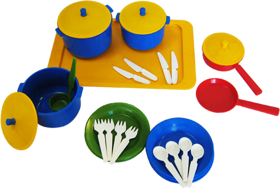 Набор игрушечной посуды с подносом на 4 персоны "Хозяюшка" (Пластмастер 21005)
