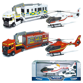 Модель тягача с вертолетом "SCANIA TEAM. Пожарная" (Autotime Collection 21702-05)