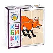 Деревянные кубики "Сложи рисунок. Животные леса" (9 элементов)