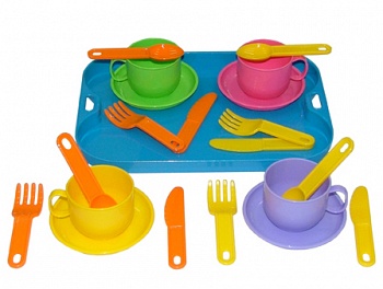 Набор игрушечной посуды с подносом на 4 персоны "Минутка" (Полесье 9530)