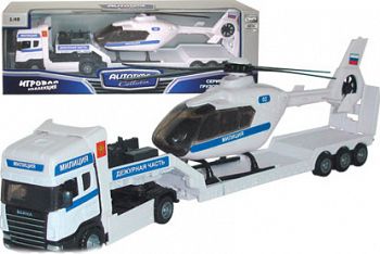 Модель тягача с вертолетом "SCANIA TRANSPORT. Полиция" (Autotime Collection 10872-06)