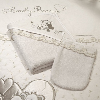 Полотенце-уголок Funnababy Lovely Bear Cream + варежка