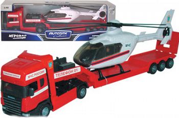 Модель тягача с вертолетом "SCANIA TRANSPORT. Пожарная" (Autotime Collection 10872-05)