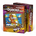 Фреска в рамке "Песчаная картина. Тигренок на серфинге"