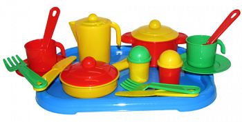 Набор игрушечной посуды с подносом на 2 персоны "Настенька" (Полесье 3940)