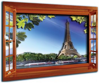 Объемная картина "Архитектура. Окно в Париж. Эйфелева башня" (Vizzle 0217)