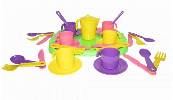 Набор игрушечной посуды с подносом на 6 персон "Анюта" (Полесье 3896)