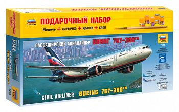 Сборная модель "Подарочный набор. Пассажирский авиалайнер Боинг 767-300" (Звезда 7005PN)