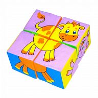 Кубики-мякиши с тканевой перемычкой "Собери картинку. Домашние животные" (4 элемента)