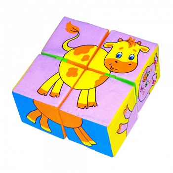 Кубики-мякиши с тканевой перемычкой "Собери картинку. Домашние животные" (209)