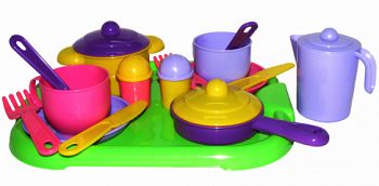 Набор игрушечной посуды с подносом на 2 персоны "Хозяюшка" (Полесье 4053)