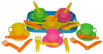 Набор игрушечной посуды с подносом на 6 персон "Минутка" (Полесье 9547)