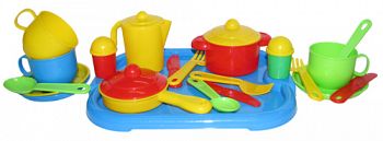 Набор игрушечной посуды с подносом на 3 персоны "Хозяюшка" (Полесье 4046)